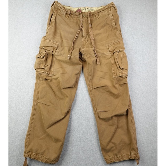 Vintage Abercrombie and Fitch Paratrooper Cargo Pants Mens 32 Tan Baggy Military